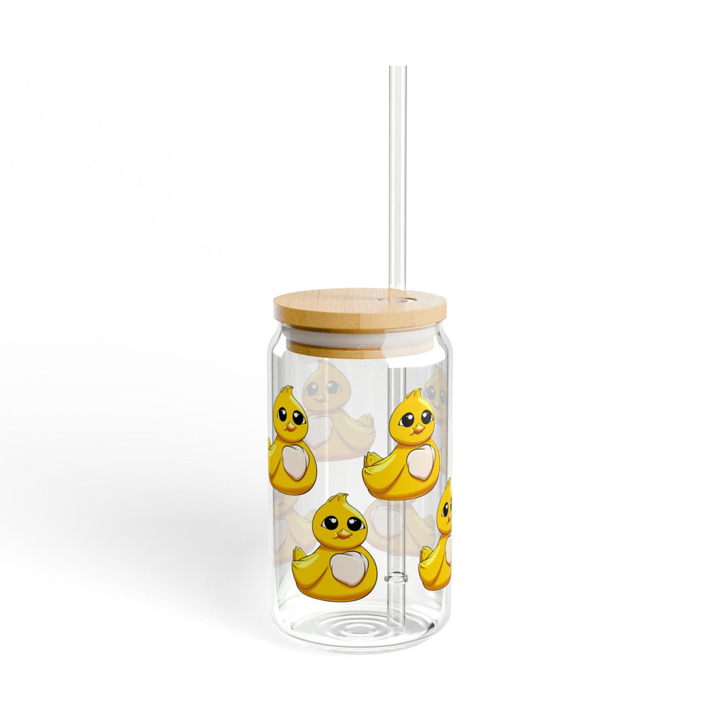 Cute Duck Decorated Sipper Glass, 16oz Water Bottle, Fun Drinkware for Kids, Summer Parties, Unique Gift Idea, Eco-Friendly Straw