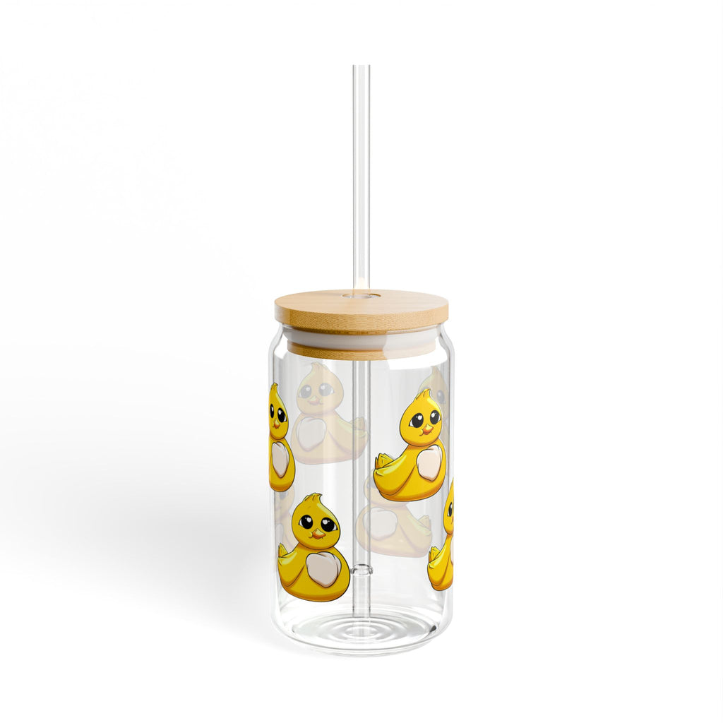 Cute Duck Decorated Sipper Glass, 16oz Water Bottle, Fun Drinkware for Kids, Summer Parties, Unique Gift Idea, Eco-Friendly Straw