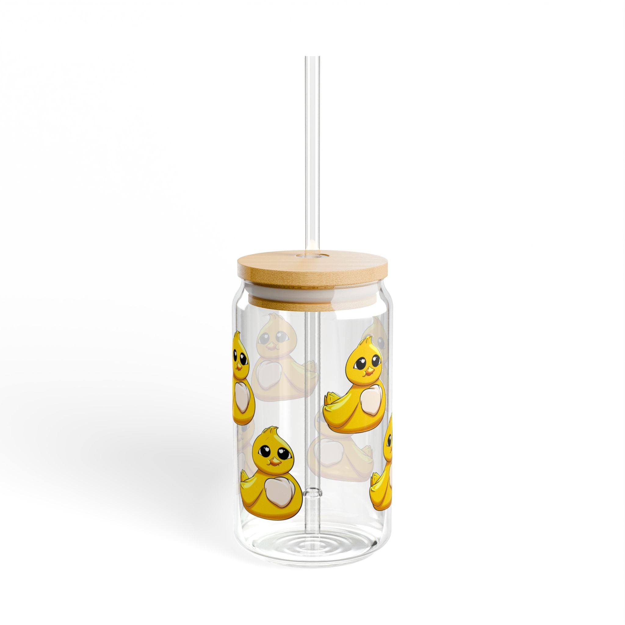 Cute Duck Decorated Sipper Glass, 16oz Water Bottle, Fun Drinkware for Kids, Summer Parties, Unique Gift Idea, Eco-Friendly Straw