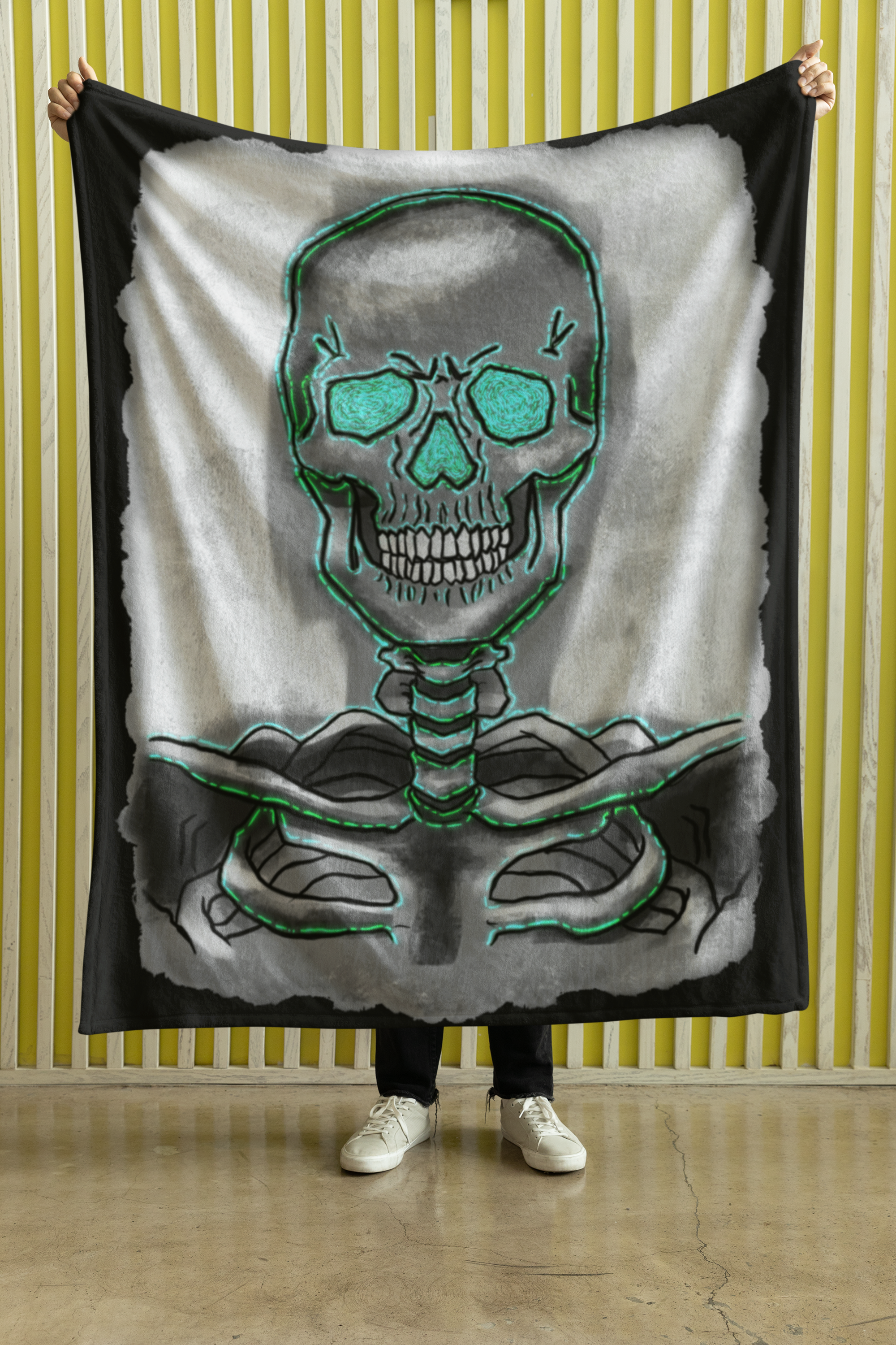 Gespenstische Skelett-Plüschdecke | Weiche Halloween-Decke für Herbst & Wohnzimmer