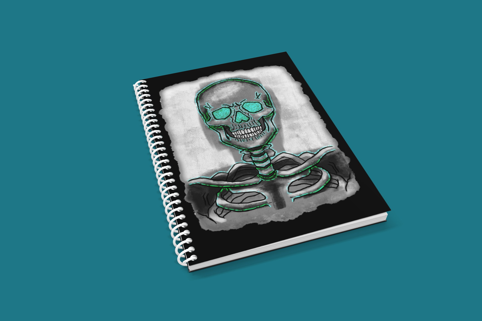 "Skelett-Notizbuch mit Spiralbindung – Dunkles Gothic-Journal für Studierende, Skizzen & Halloween-Geschenke"