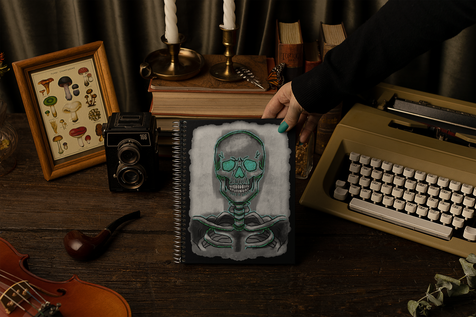 "Skelett-Notizbuch mit Spiralbindung – Dunkles Gothic-Journal für Studierende, Skizzen & Halloween-Geschenke"