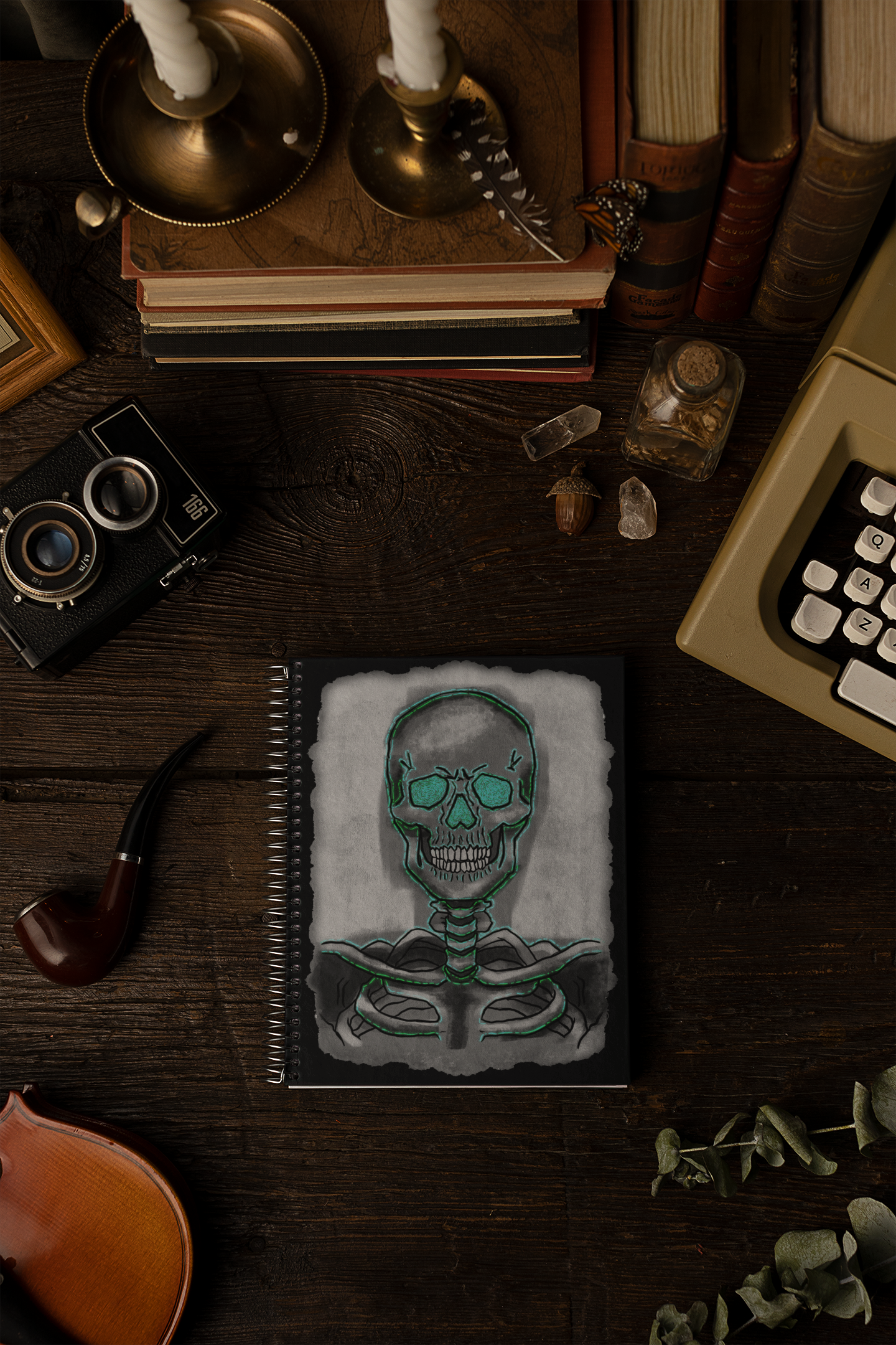 "Skelett-Notizbuch mit Spiralbindung – Dunkles Gothic-Journal für Studierende, Skizzen & Halloween-Geschenke"