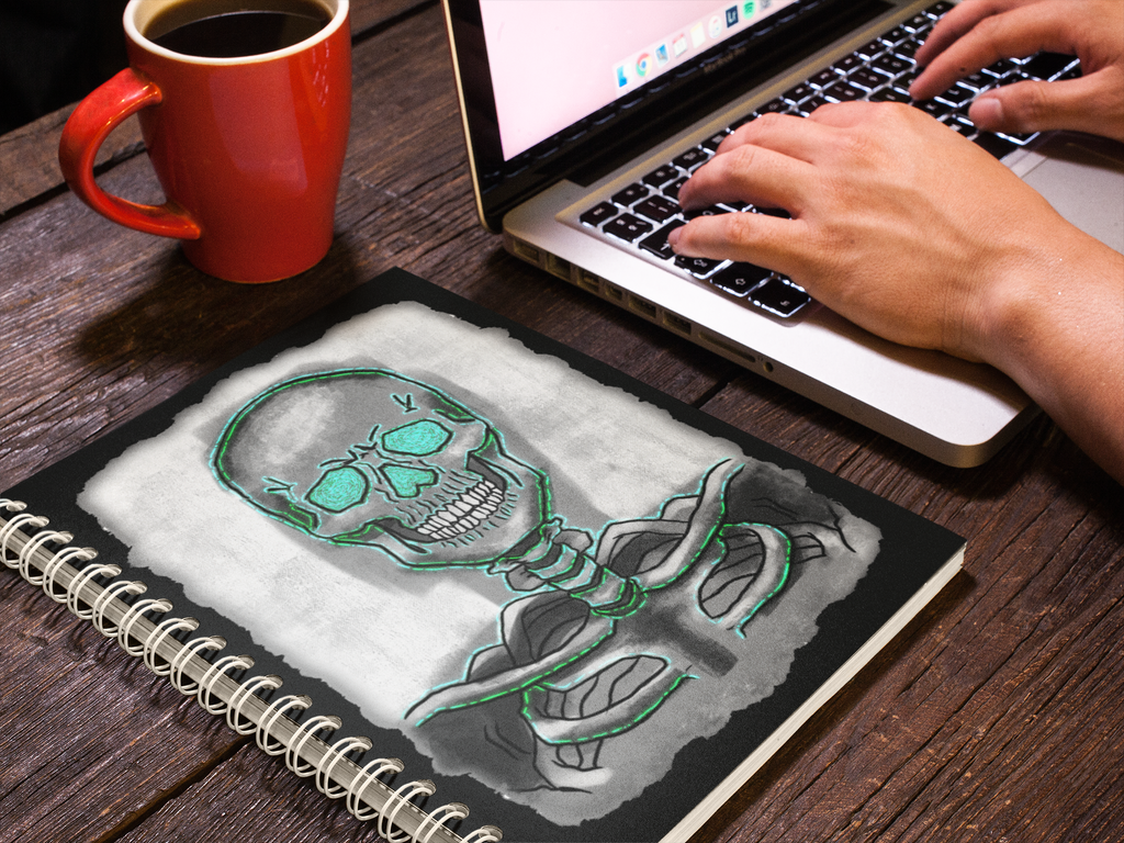 "Skelett-Notizbuch mit Spiralbindung – Dunkles Gothic-Journal für Studierende, Skizzen & Halloween-Geschenke"