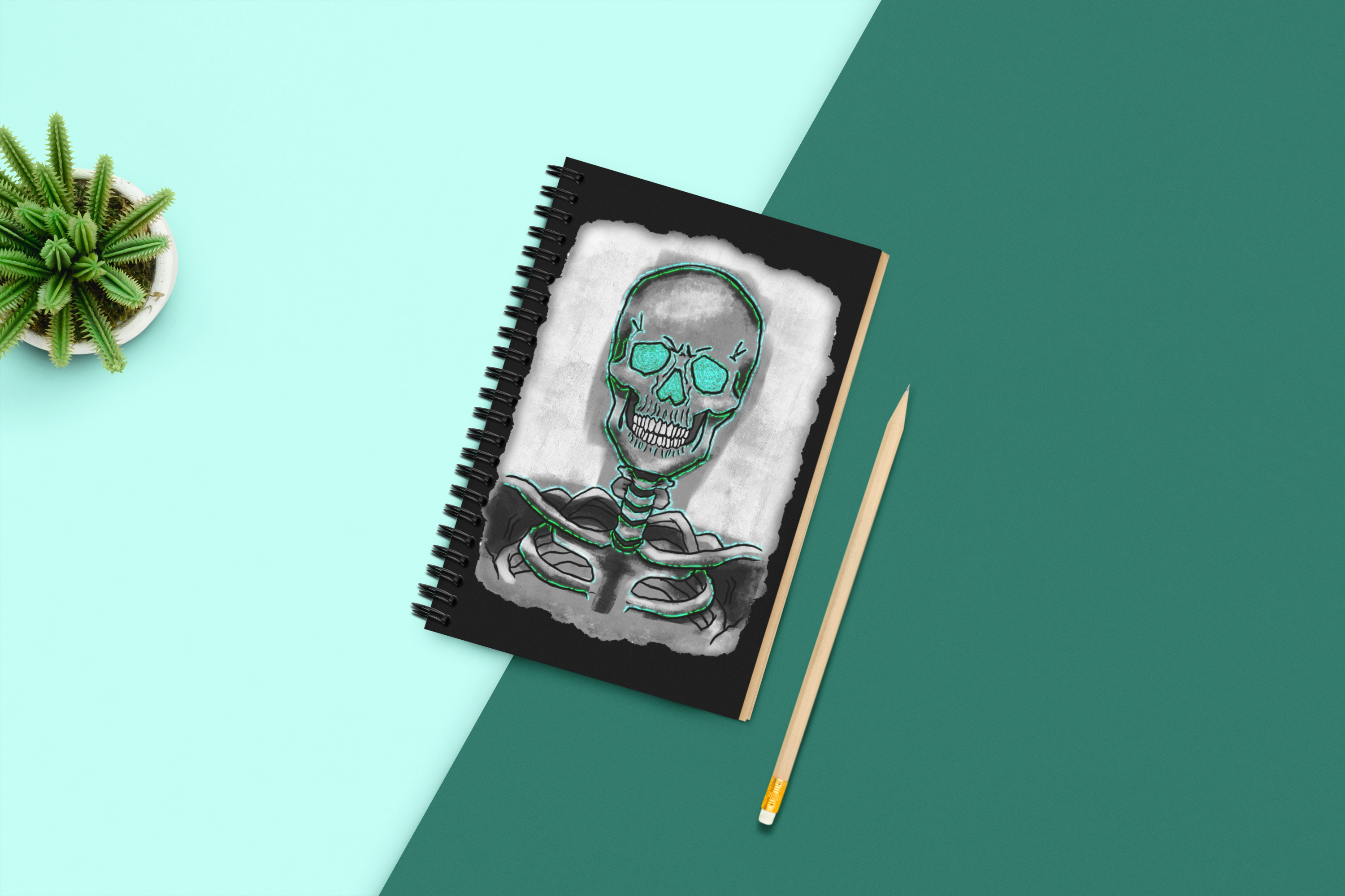 "Skelett-Notizbuch mit Spiralbindung – Dunkles Gothic-Journal für Studierende, Skizzen & Halloween-Geschenke"