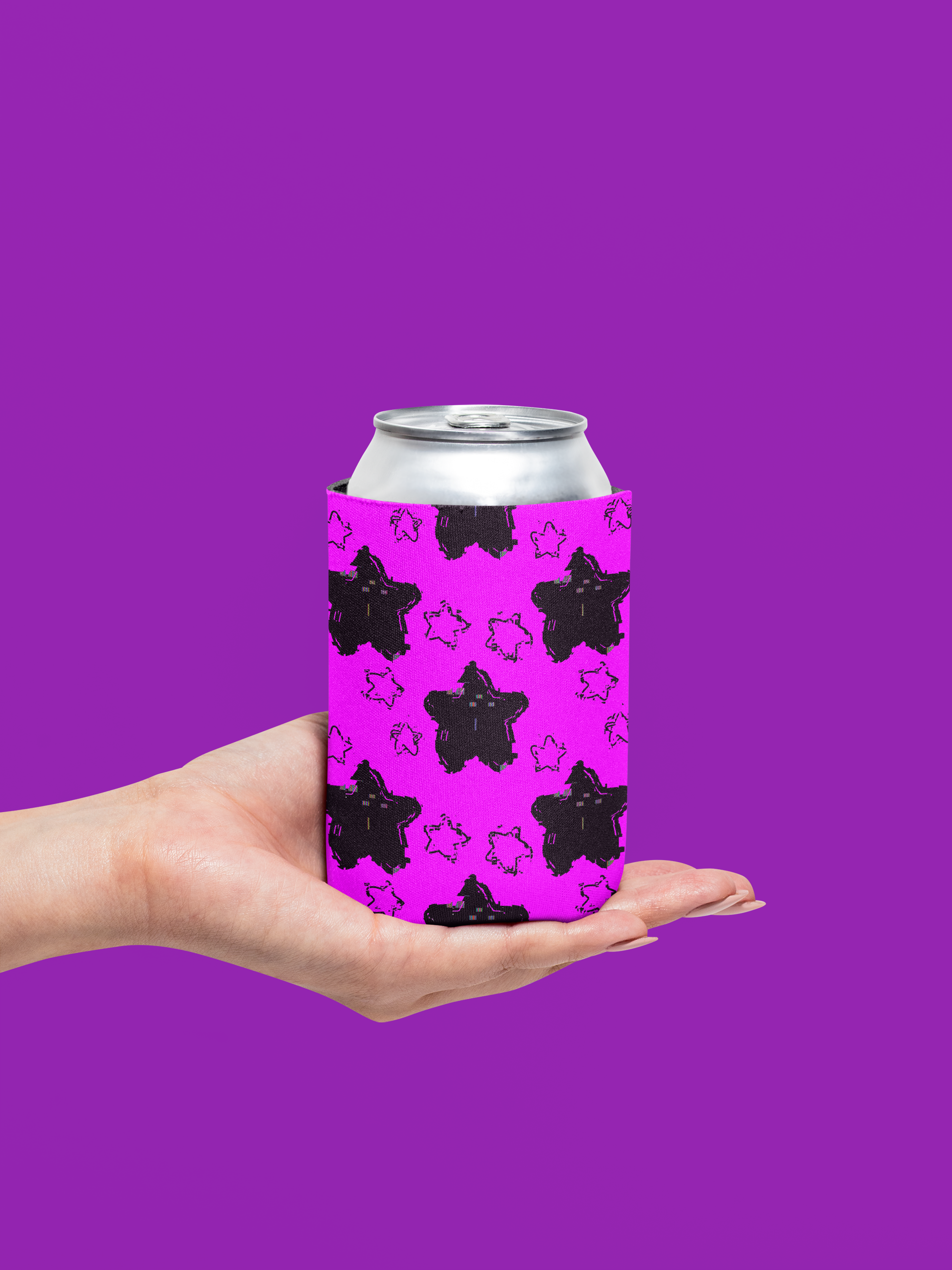 „Schwarz-Pink Sternenhimmel Stubby Cooler – Ästhetischer Neopren-Getränkehalter (Leicht & Stylisch)”