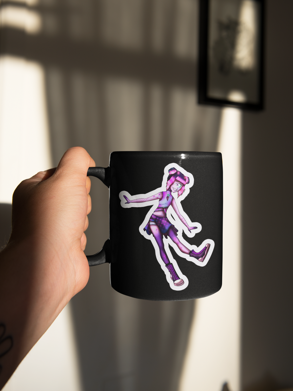 „Niedlicher Zyklopen-Mädchen-Aufkleber – Humanoider Monster-Sticker (Cyberpunk, Matt, Wetterfest)”