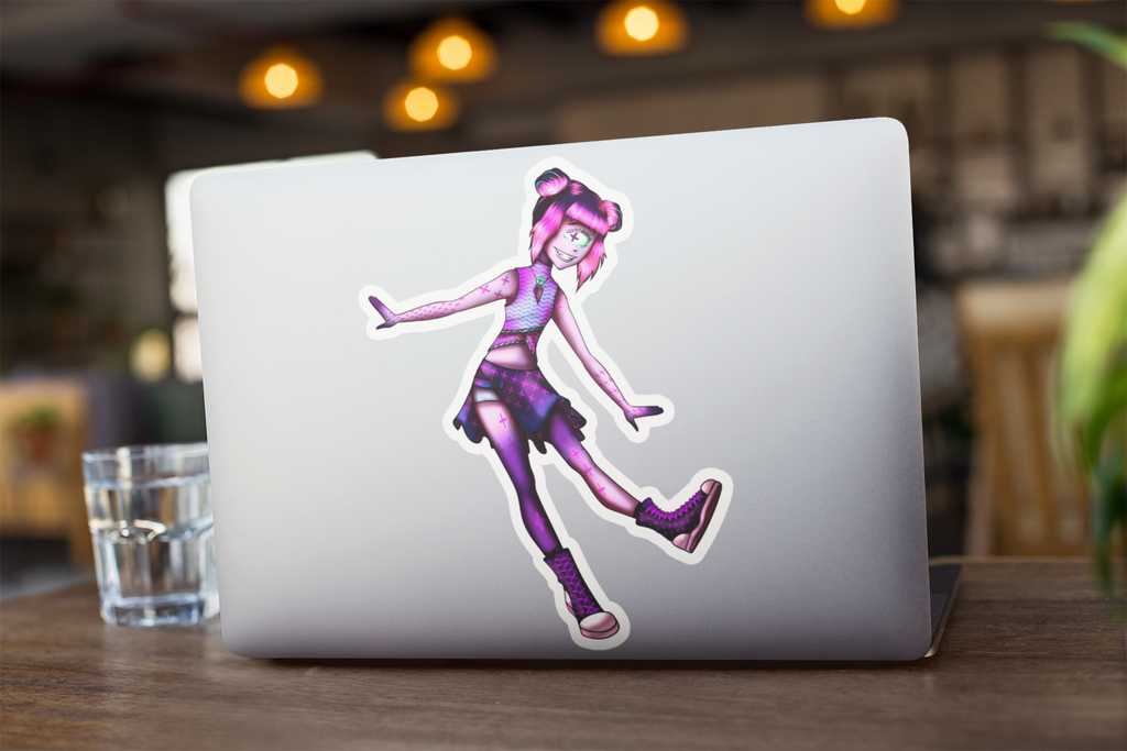 „Niedlicher Zyklopen-Mädchen-Aufkleber – Humanoider Monster-Sticker (Cyberpunk, Matt, Wetterfest)”