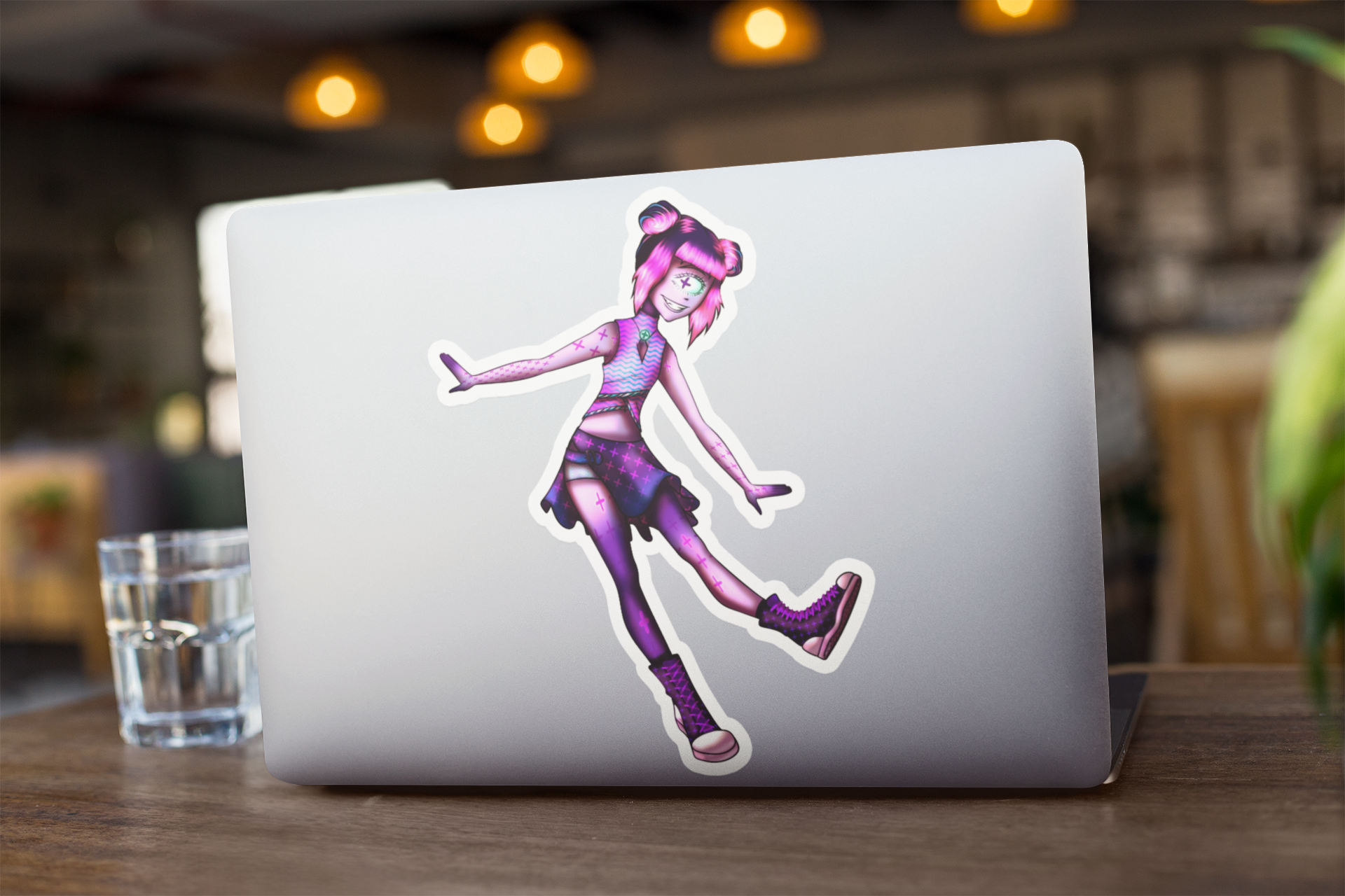 „Niedlicher Zyklopen-Mädchen-Aufkleber – Humanoider Monster-Sticker (Cyberpunk, Matt, Wetterfest)”