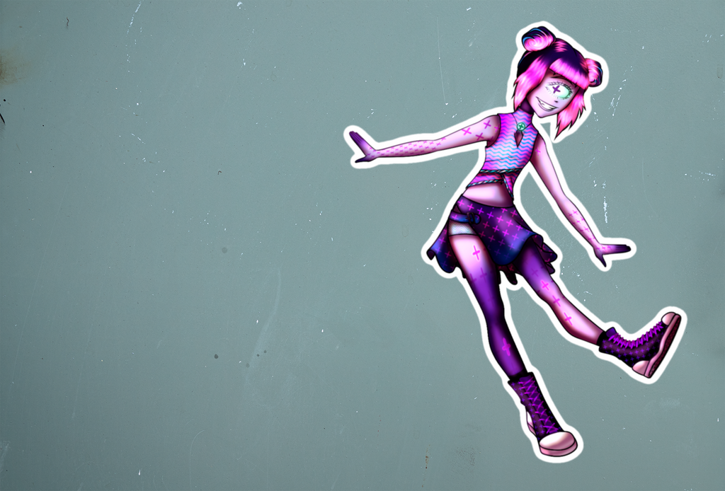 „Niedlicher Zyklopen-Mädchen-Aufkleber – Humanoider Monster-Sticker (Cyberpunk, Matt, Wetterfest)”