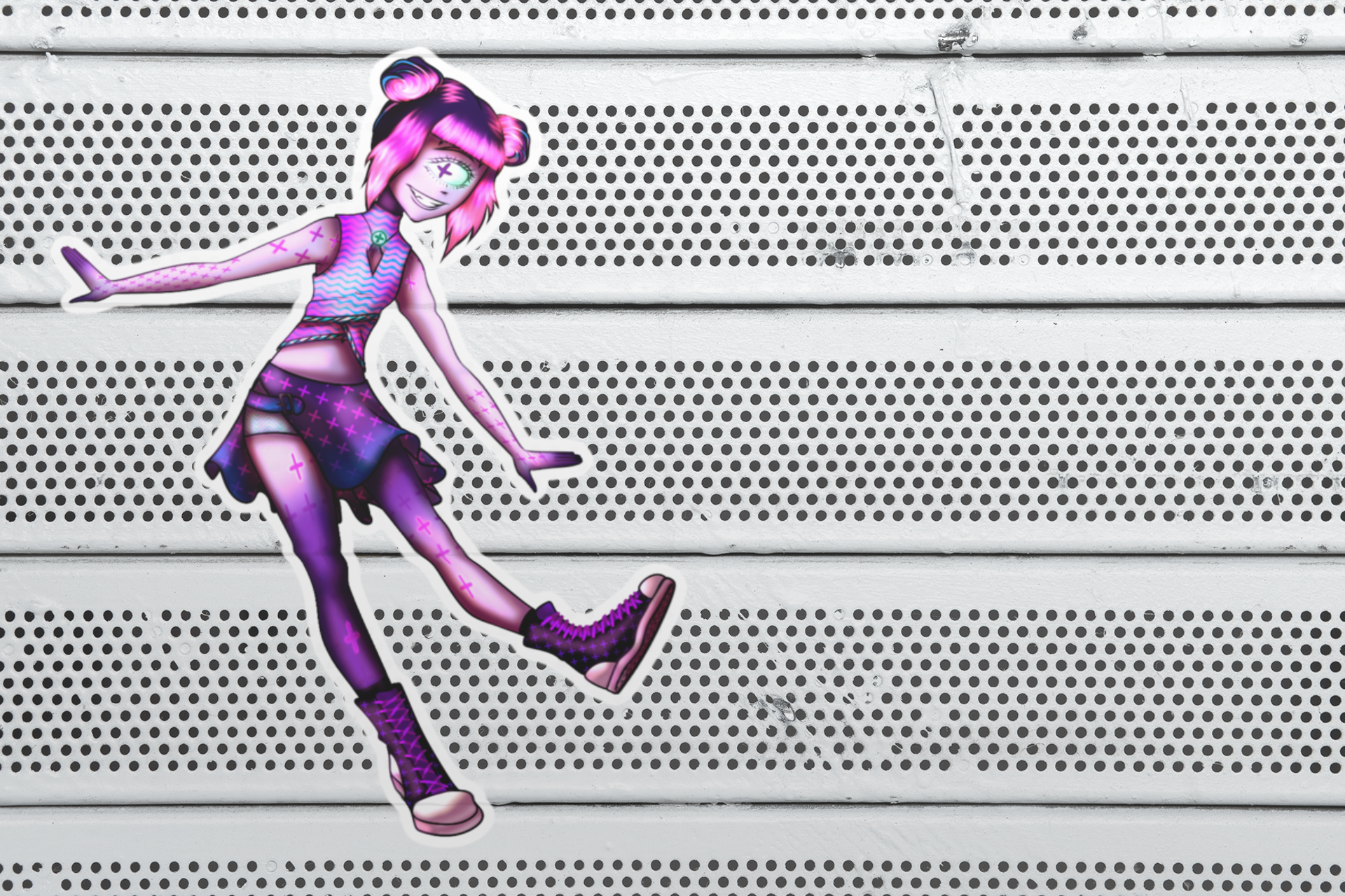 „Niedlicher Zyklopen-Mädchen-Aufkleber – Humanoider Monster-Sticker (Cyberpunk, Matt, Wetterfest)”