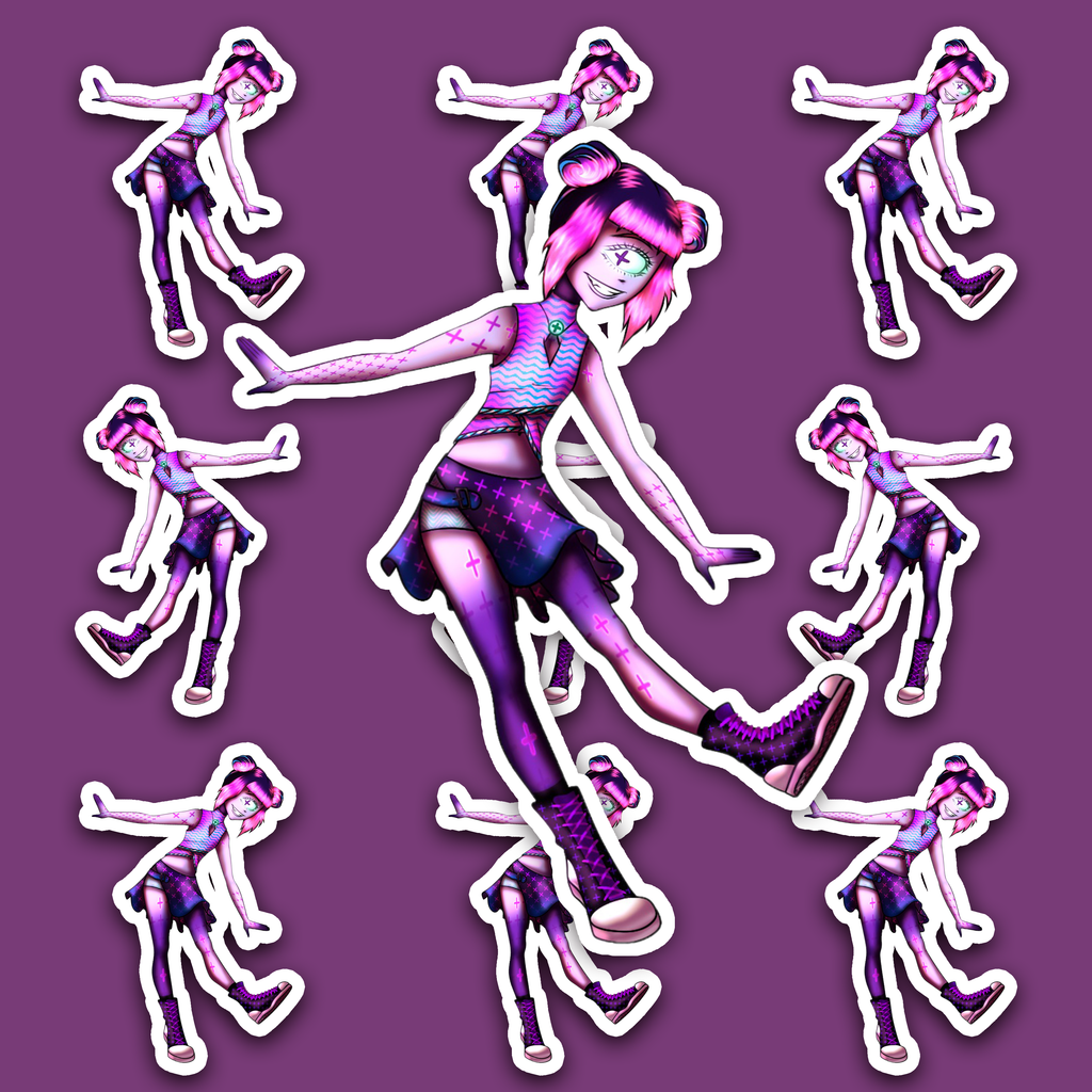 „Niedlicher Zyklopen-Mädchen-Aufkleber – Humanoider Monster-Sticker (Cyberpunk, Matt, Wetterfest)”