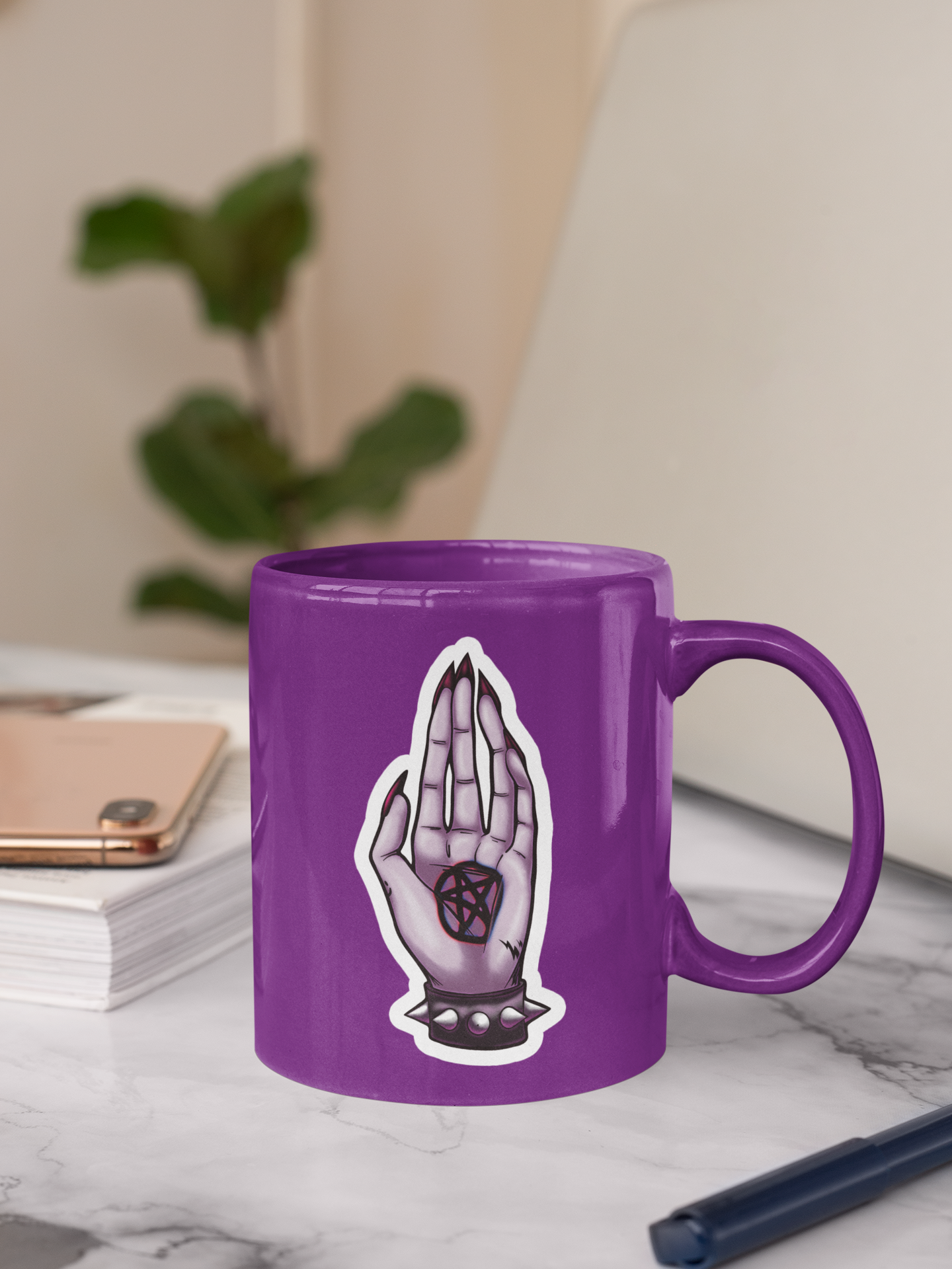 Gothic Pentagramm Hand Aufkleber – Lila Vinyl Kiss-Cut Sticker