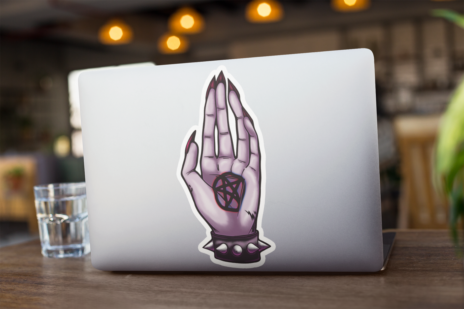 Gothic Pentagramm Hand Aufkleber – Lila Vinyl Kiss-Cut Sticker