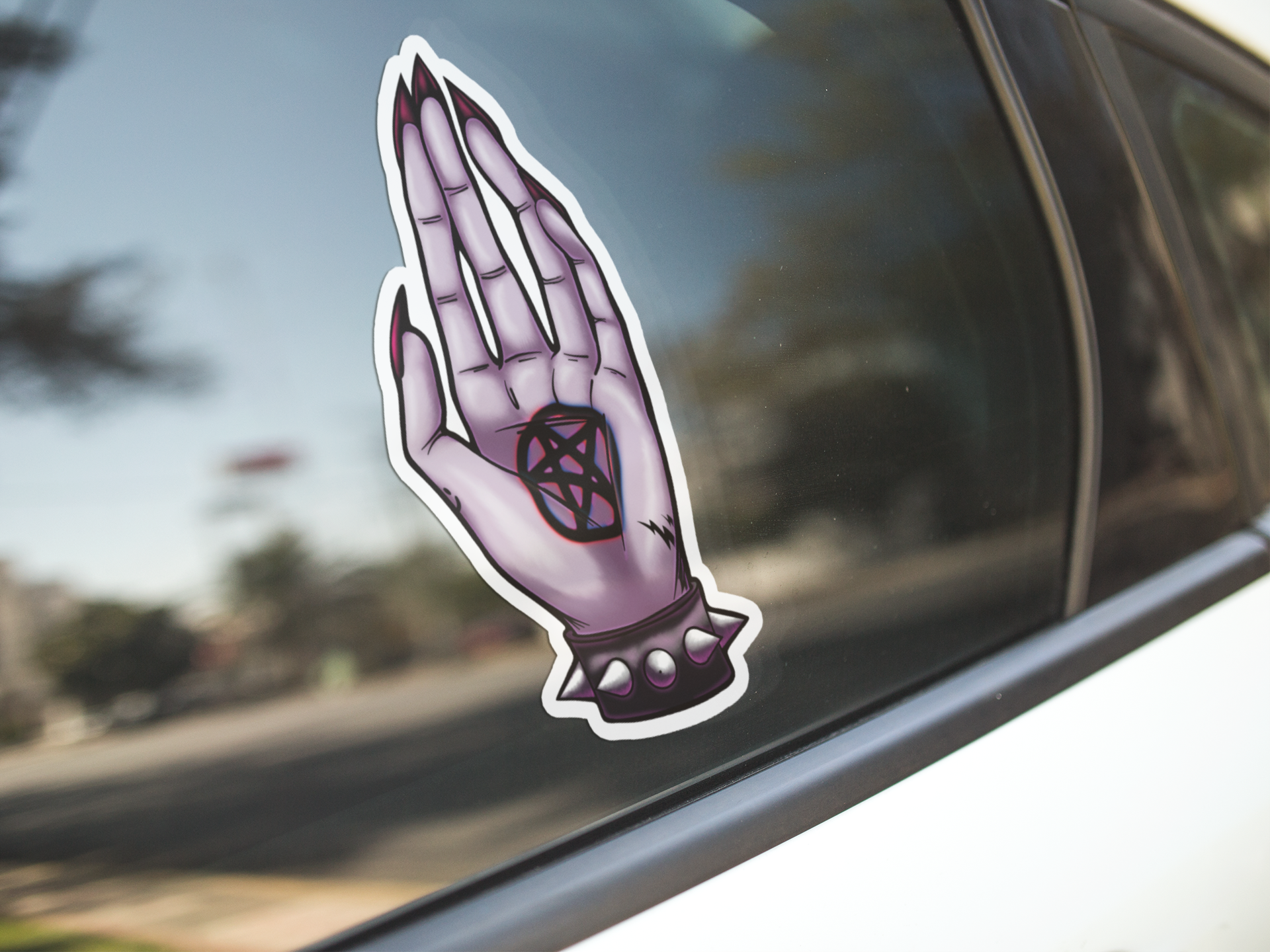 Gothic Pentagramm Hand Aufkleber – Lila Vinyl Kiss-Cut Sticker