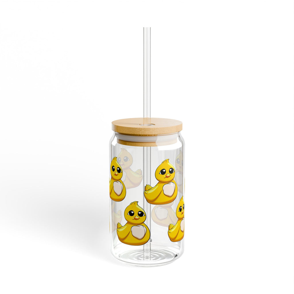 Cute Duck Decorated Sipper Glass, 16oz Water Bottle, Fun Drinkware for Kids, Summer Parties, Unique Gift Idea, Eco-Friendly Straw