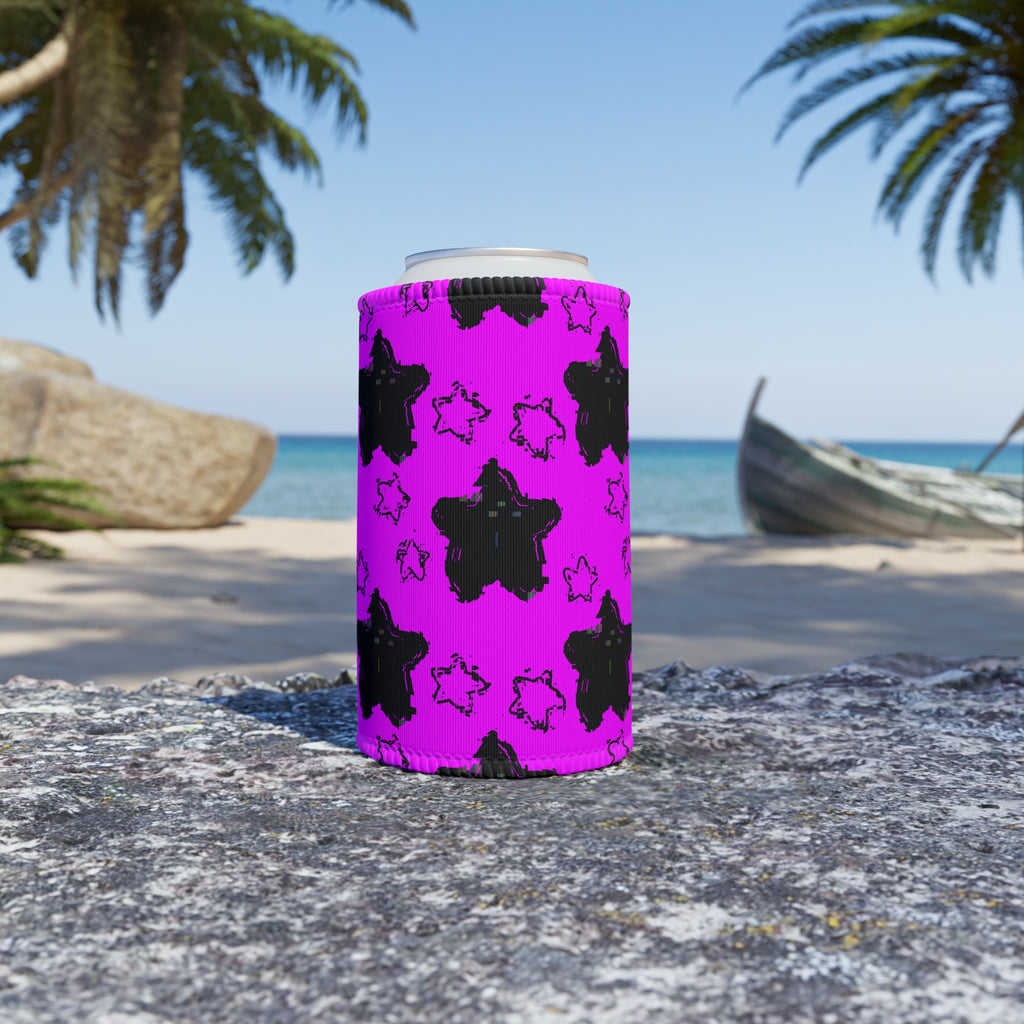 „Schwarz-Pink Sternenhimmel Stubby Cooler – Ästhetischer Neopren-Getränkehalter (Leicht & Stylisch)”