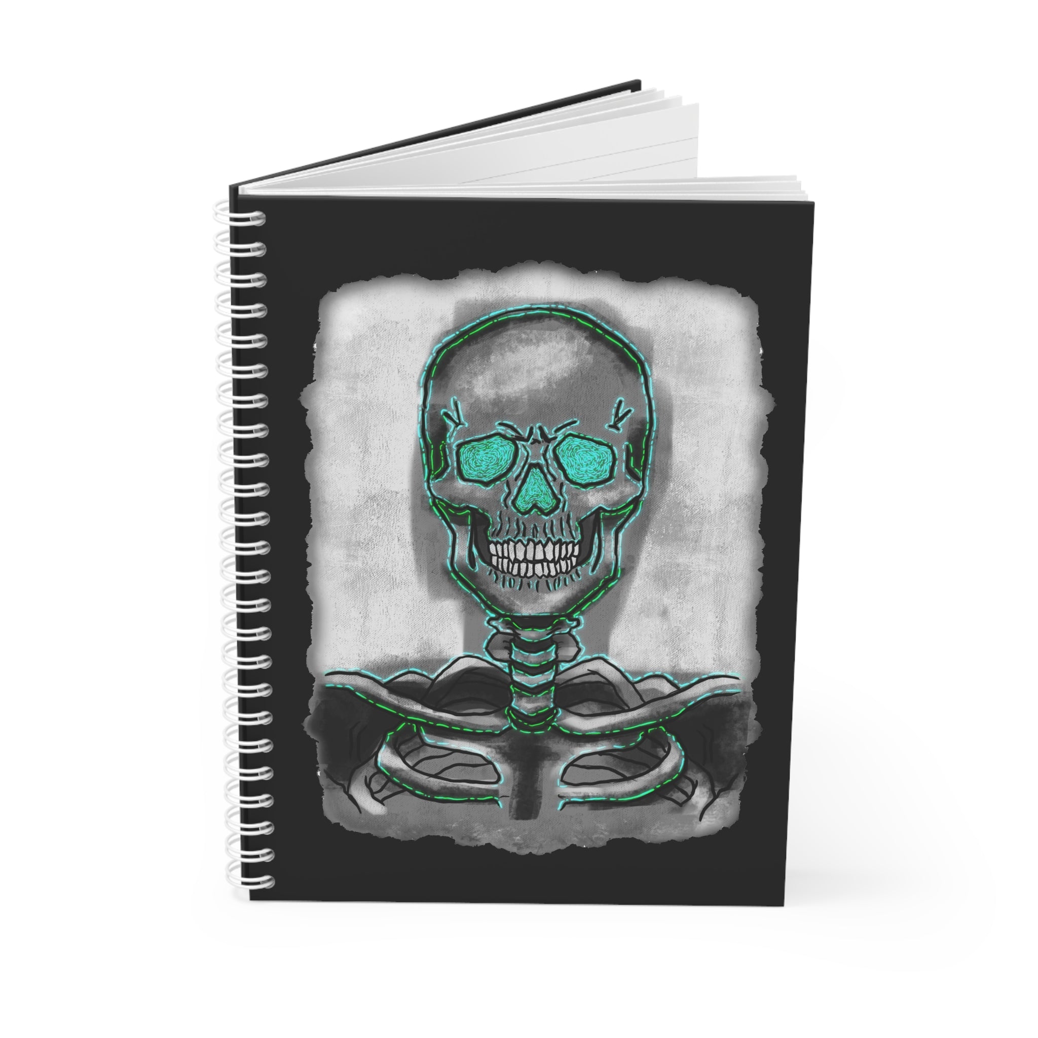 "Skelett-Notizbuch mit Spiralbindung – Dunkles Gothic-Journal für Studierende, Skizzen & Halloween-Geschenke"