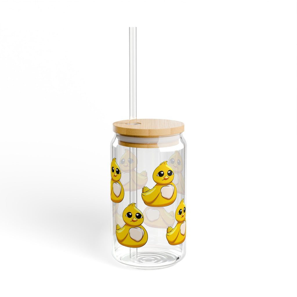 Cute Duck Decorated Sipper Glass, 16oz Water Bottle, Fun Drinkware for Kids, Summer Parties, Unique Gift Idea, Eco-Friendly Straw