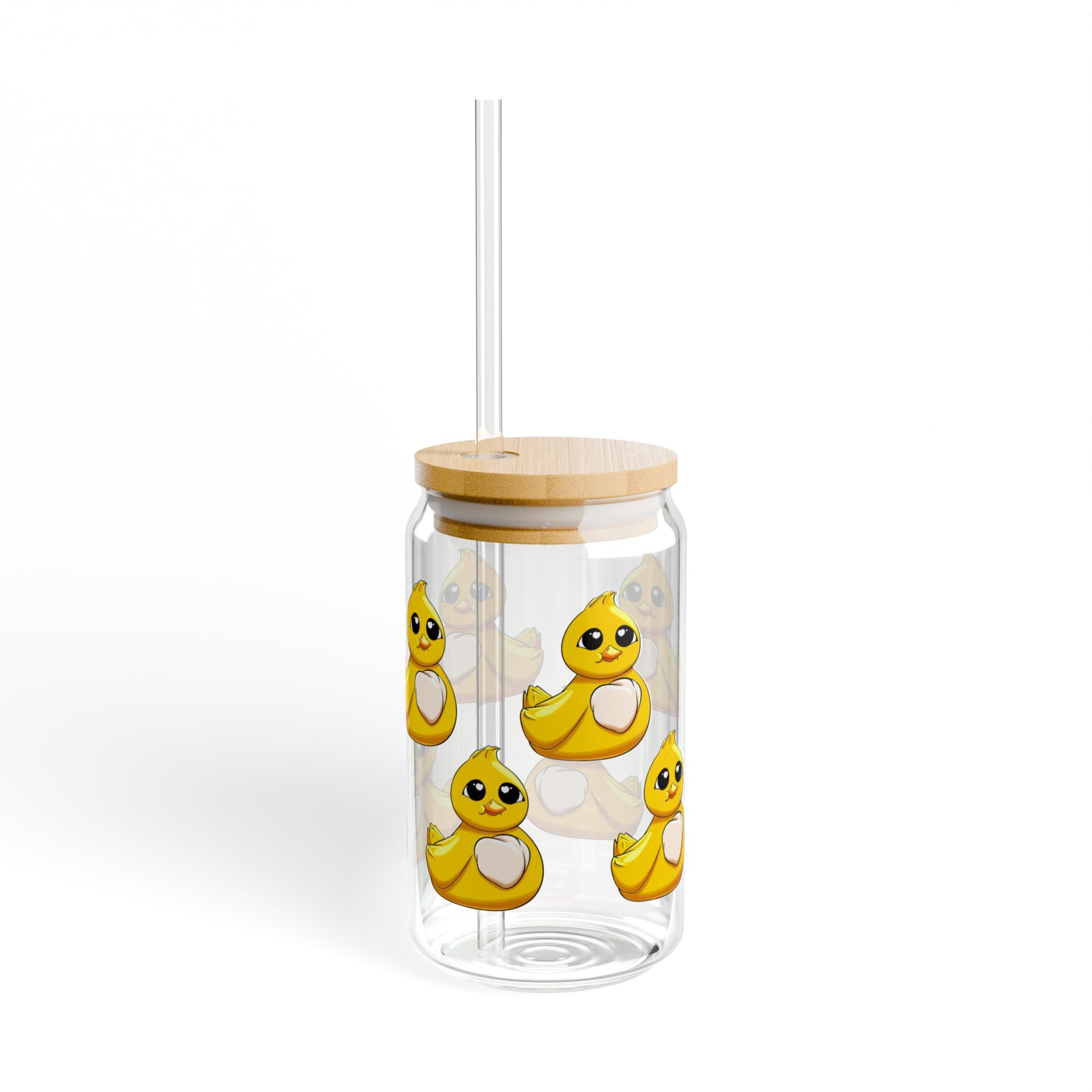 Cute Duck Decorated Sipper Glass, 16oz Water Bottle, Fun Drinkware for Kids, Summer Parties, Unique Gift Idea, Eco-Friendly Straw