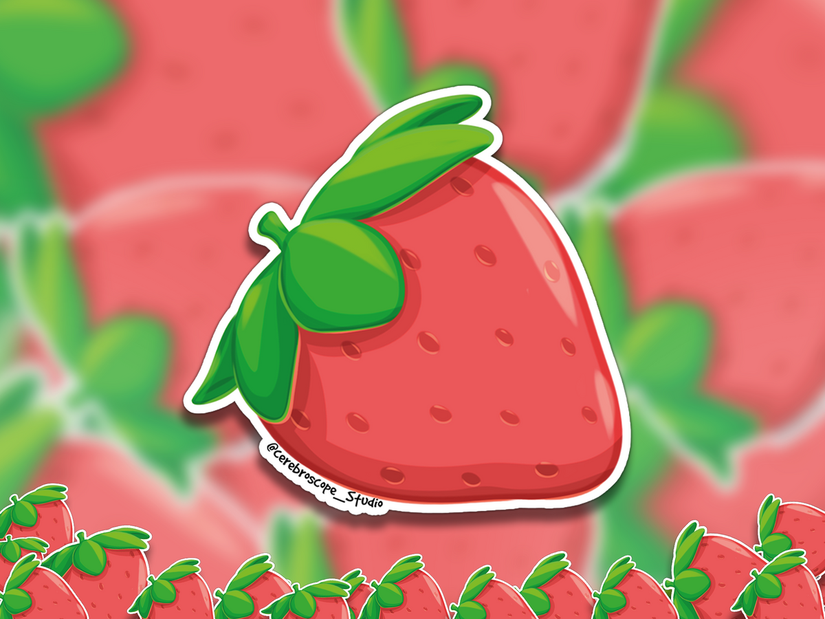Alternate mockup 2: Cute red strawberry glossy art sticker by Cerebroscope Studio