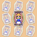 Pastel fantasy character with blonde hair, large pink ears and the words Fascism’s Not Cute.