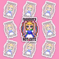 Pastel fantasy character with large pink ears surrounded by pink, yellow and blue Pansexual Pride colors and the words Fascism’s Not Cute.