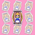 Pastel fantasy character framed by yellow and purple Intersex Pride colors with the words Fascism’s Not Cute.