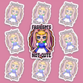 Pastel fantasy character framed by orange, pink and rose Lesbian Pride colors with the words Fascism’s Not Cute.