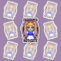 Pastel fantasy character framed by yellow, white, purple and black Non-Binary Pride colors with the words Fascism’s Not Cute.