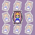 Pastel fantasy character framed by black, grey, white and purple Asexual Pride colors with the words Fascism’s Not Cute.