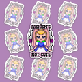 Pastel fantasy character surrounded by black and white wavy bands with a purple horizontal stripe and the words Fascism’s Not Cute.