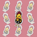 Yellow duck with a red-and-black mohawk, black punk outfit, spikes and skull and pentagram details.