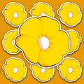 Bright golden-yellow flower with five rounded petals and warm orange shading around the pale center.