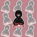 Dark hooded rabbit-like character with crossed arms, glowing orange-red eyes and AN'TI ICE SOCIAL CLUB text.