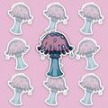 Purple dripping mushroom sticker with bright blue droplets