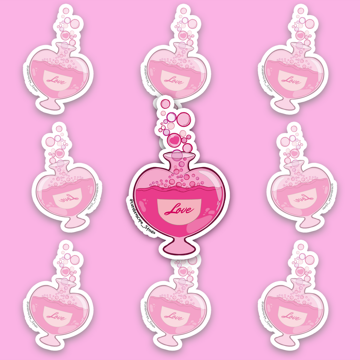 Pink bubbling love potion bottle fantasy sticker