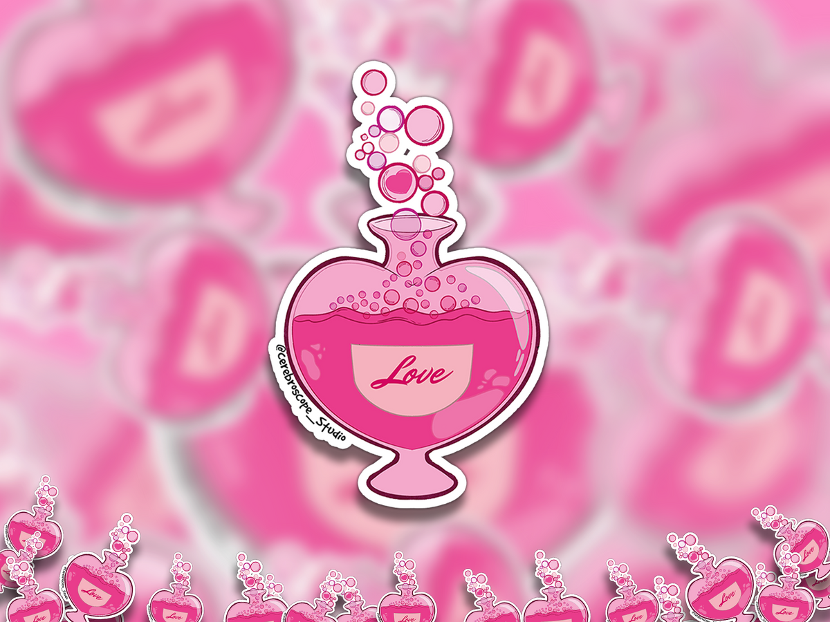 Alternate mockup 2: Pink bubbling love potion bottle fantasy sticker