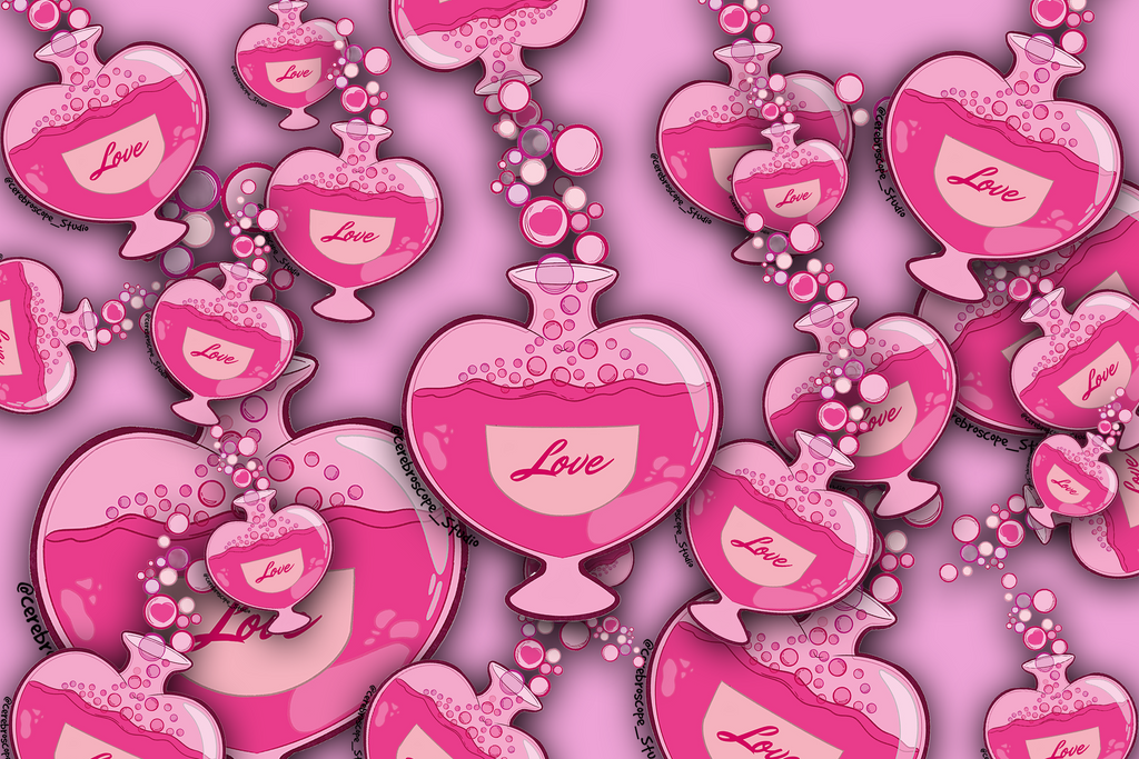 Alternate mockup 3: Pink bubbling love potion bottle fantasy sticker