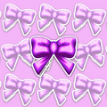 Bright pink ribbon bow with two rounded loops, an oval centre knot, two hanging tails, purple fold shading and a repeating starburst pattern within a white border.
