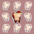 Bloody extracted tooth sticker with ivory enamel and dark red details.