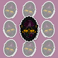 Death’s-head hawkmoth sticker framed by purple roses and dark foliage.