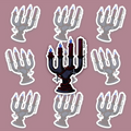 Black gothic candelabra sticker with red candles and blue flames.