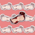 Bloody severed foot horror sticker with exposed tissue and red nails.