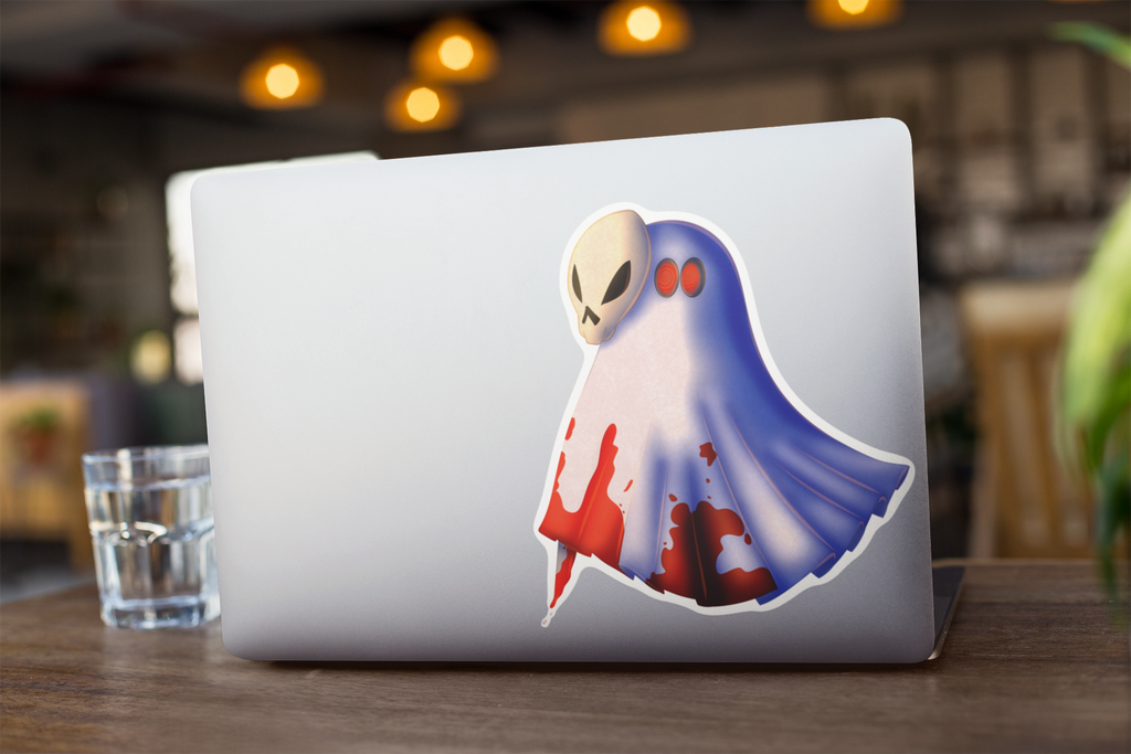Alien Ghost Sticker | Süß‑spooky Vinyl‑Aufkleber (matt)