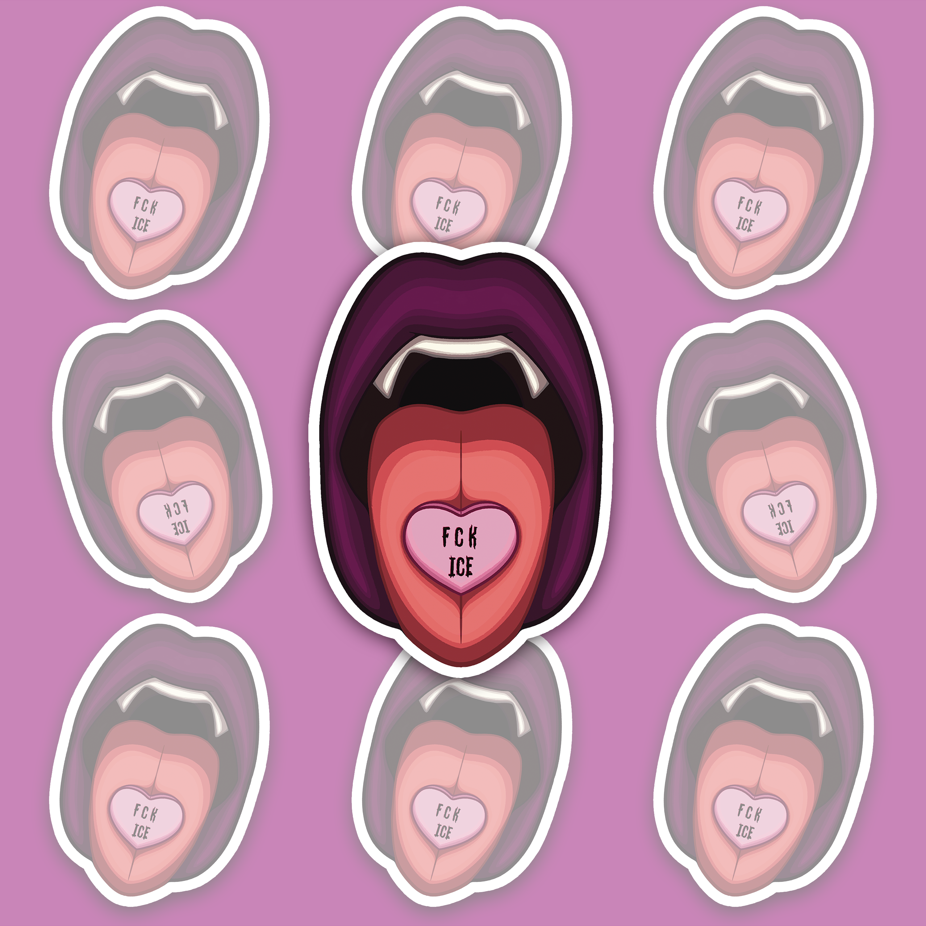 Vampire Lips Aufkleber – 'FCK ICE' Herz Candy Vinyl Kiss-Cut Aufkleber