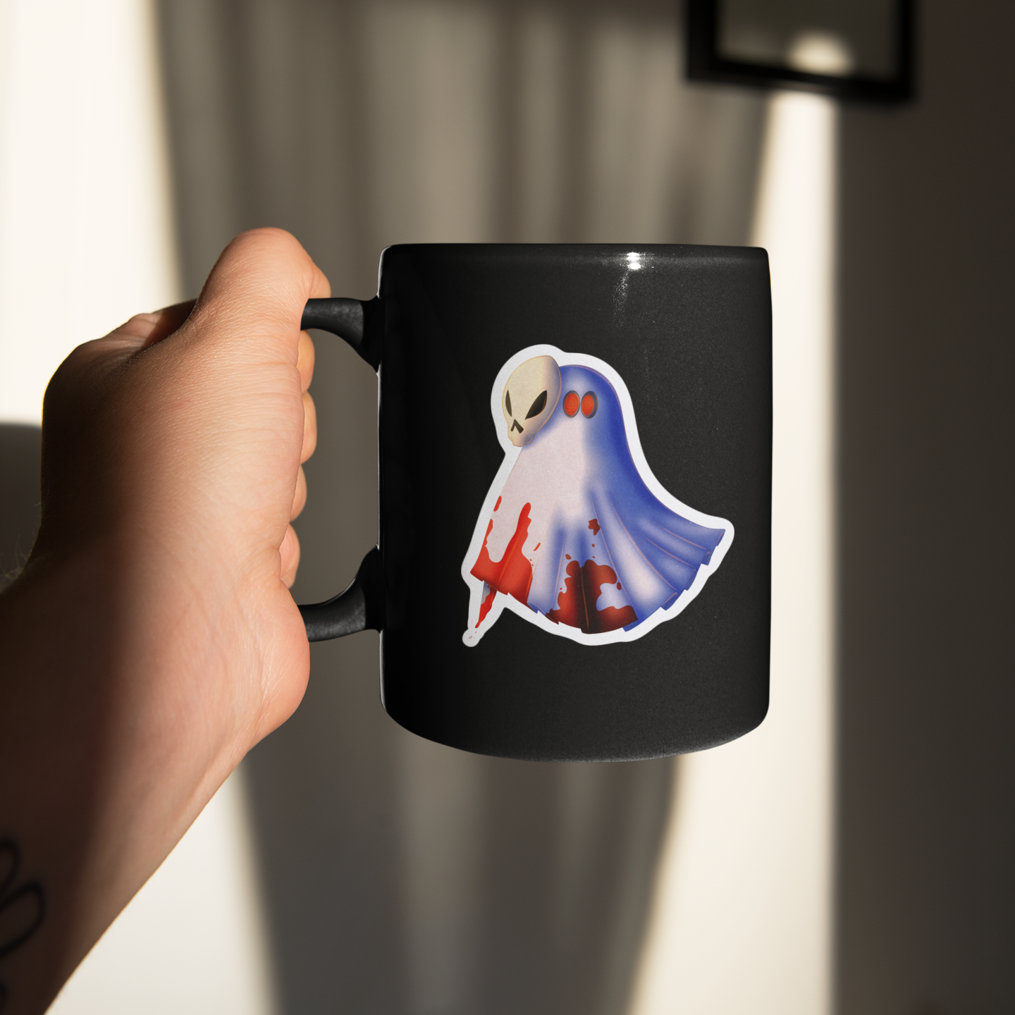 Alien Ghost Sticker | Süß‑spooky Vinyl‑Aufkleber (matt)