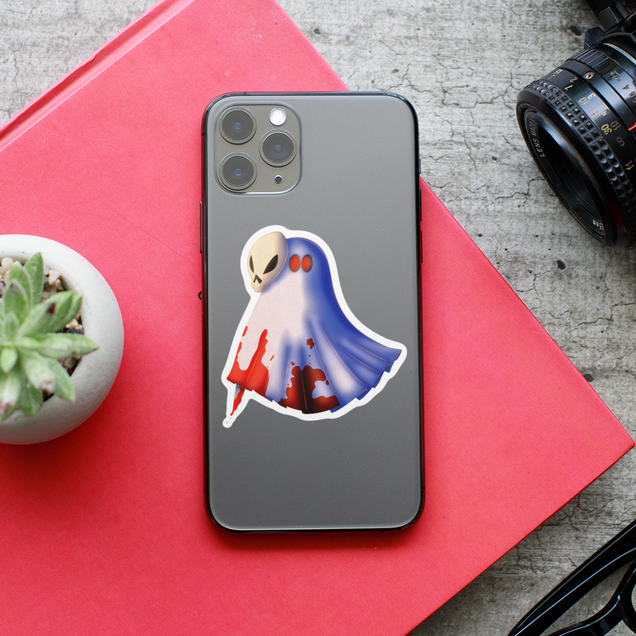 Alien Ghost Sticker | Süß‑spooky Vinyl‑Aufkleber (matt)